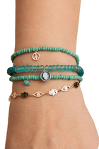 Beaded Bracelet with Peace Sign Charm, 14k Yellow Gold &Turquoise